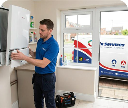 Gas Safe engineer servicing a gas boiler