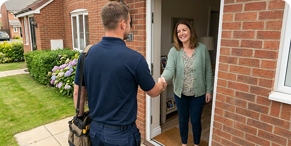 Rix engineer greeting a happy customer at the door