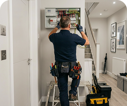 Electrician working on a domestic consumer unit